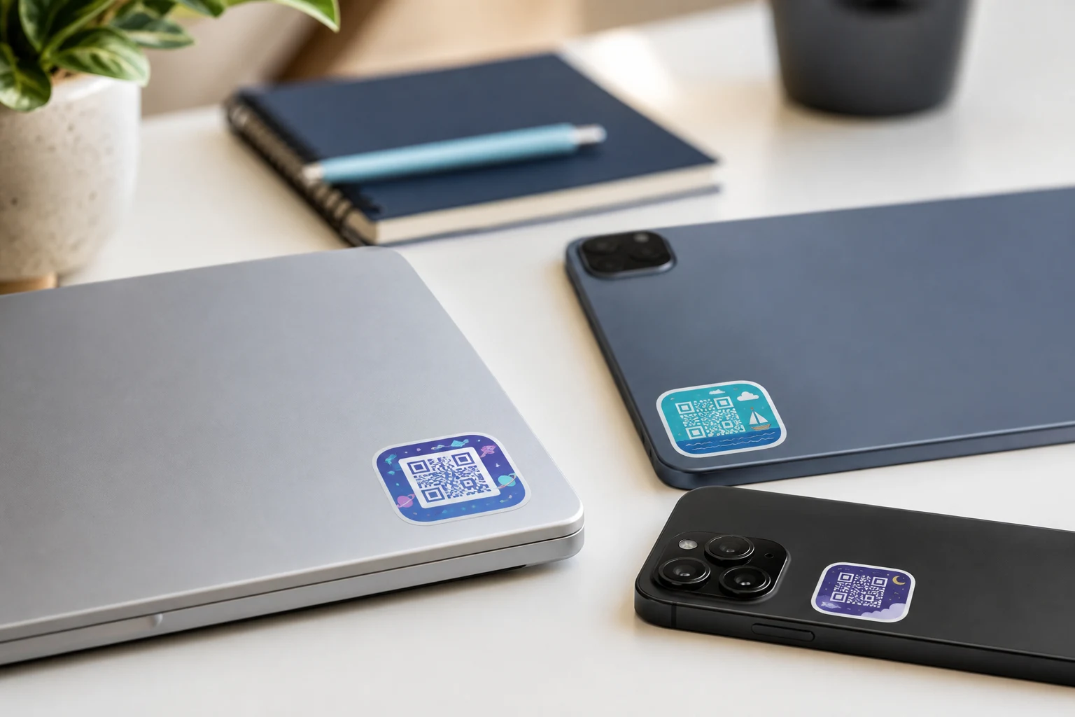 Telefon tablet ve bilgisayar üzerindeki QR stickerları
