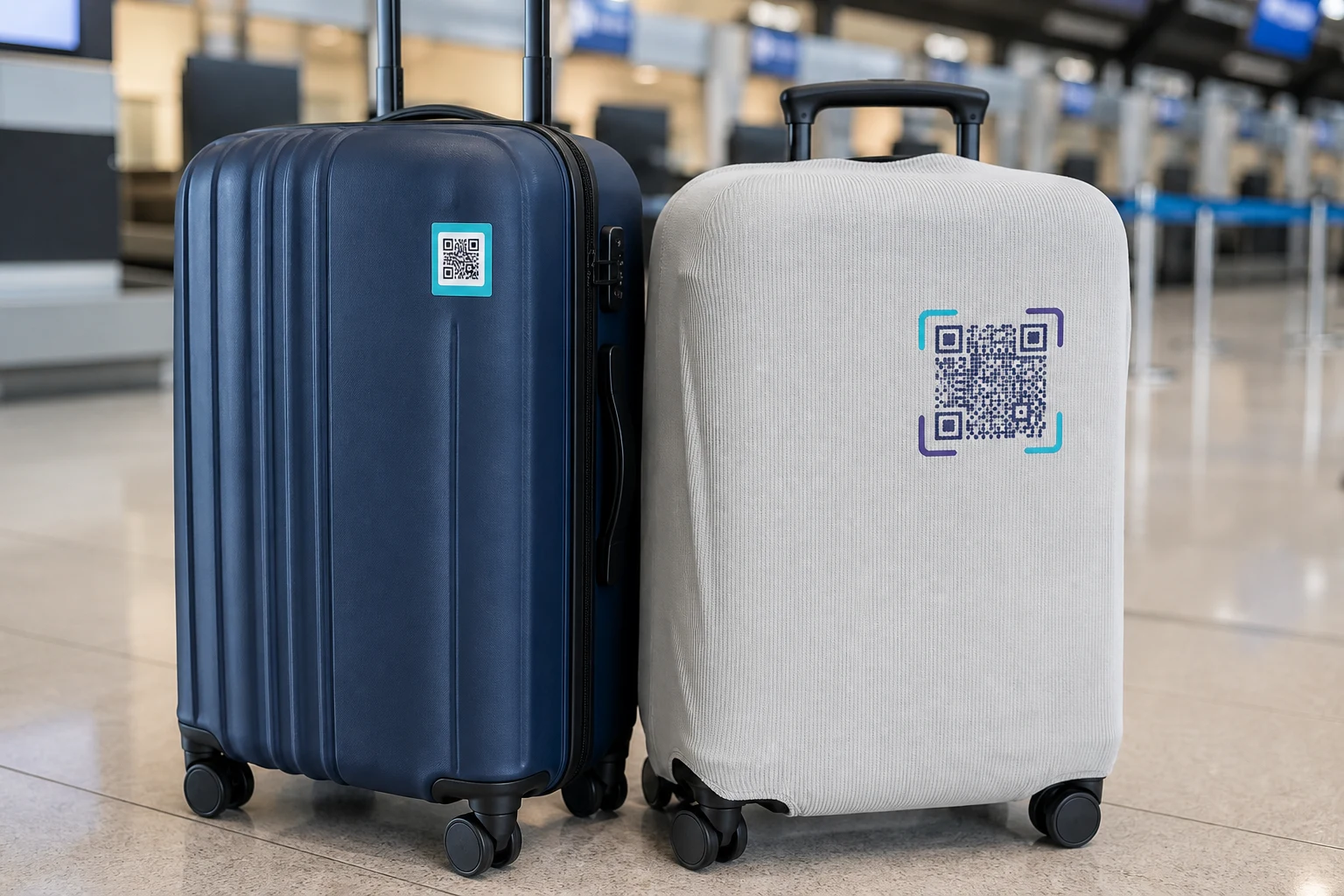 Valiz stickerı ve kumaş valiz kılıfındaki QR transfer baskı