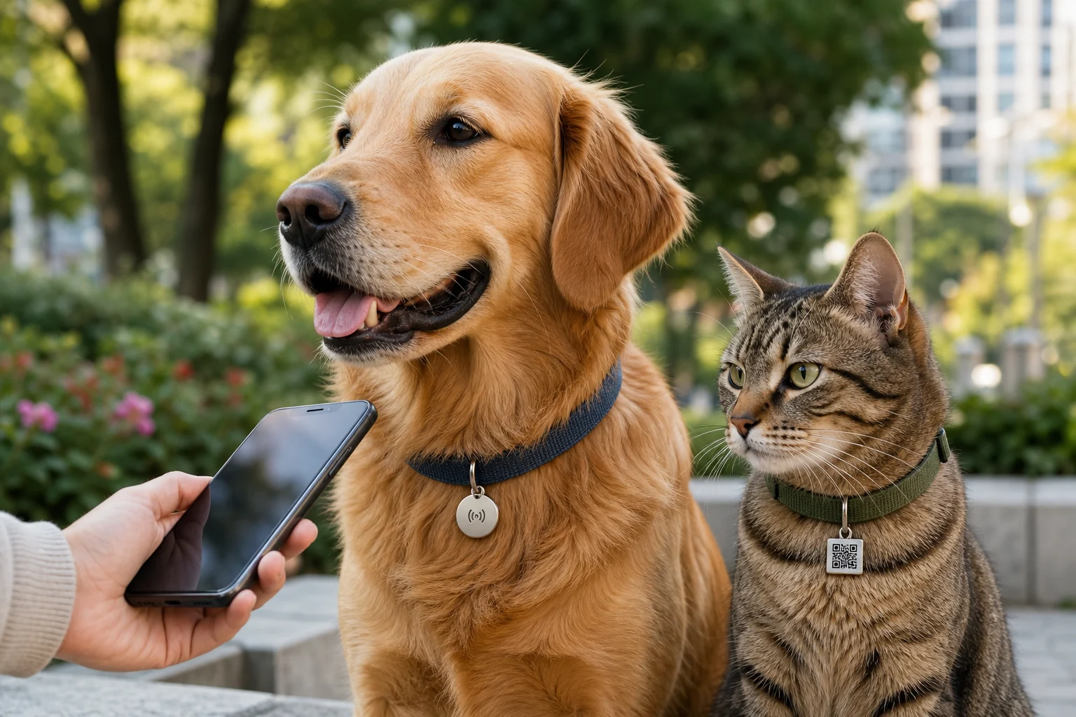 QR ve NFC tasmalı gerçek kedi ve köpek